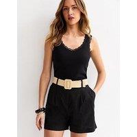 New Look Linen Blend Soft Touch Belted Shorts - Black