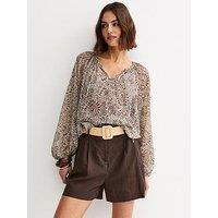 New Look Linen Blend Belted Shorts - Dark Brown
