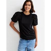 New Look Broderie Anglaise Puff Sleeve Top - Black