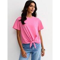 New Look Tie Front T-Shirt - Bright Pink