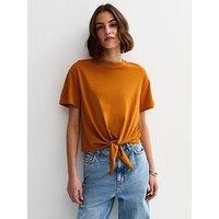 New Look Orange Cotton Tie Front T-Shirt - Yellow