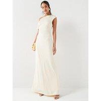 Six Stories Asymmetric Bardot Strap Satin Bridesmaid Dress - Lemon