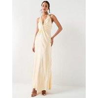 Six Stories Plunge Knot Detail Satin Bridesmaid Dress - Lemon