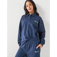 Six Stories Wifey Club Polo Top - Navy