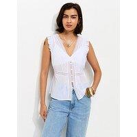 New Look Pintuck Lace Trim Semi-Sheer Top - Cream