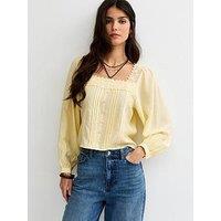 New Look Light Yellow Lace Trim Square Neck Blouse