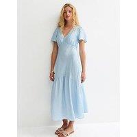 New Look Polka Dot Tiered Midi Tea Dress - Blue