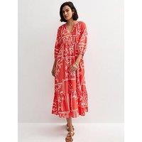 New Look Red And Pink Floral Smock Midi Dress