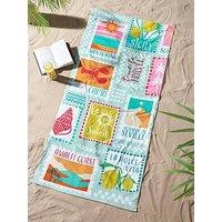 Catherine Lansfield Postcards 100% Cotton Beach Towel Sage