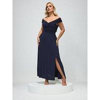 Yours Curve Maxi Gathered Bardot Dress