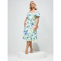 Yours Curve Floral Square Neck Skater Dress - White