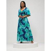 Yours Curve Blur Mesh Wrap Maxi Dress