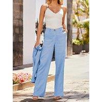 Sosandar Wide Leg Linen Trouser - Blue