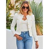 Sosandar Boucle Collarless Jacket - White