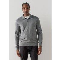 The Very Collection Cotton Rich Long Sleeve Polo Jumper - Charcoal