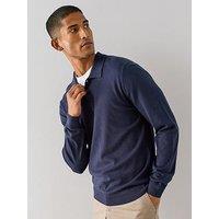 The Very Collection Cotton Rich Long Sleeve Polo Jumper - Navy