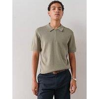 The Very Collection Cotton Rich Short Sleeve Zip Neck Polo Shirt - Sage Green