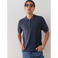 The Very Collection Short Sleeve Zip Neck Polo Shirt - Navy