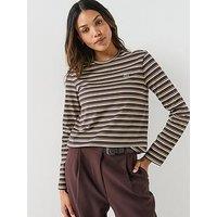 Lacoste Striped Long Sleeve T-Shirt - Brown/Beige