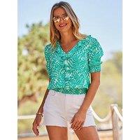 Sosandar Ruffle Detail Blouse - Green