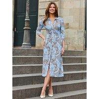 Sosandar Wow Print Ruched Front Shirt Dress - Blue