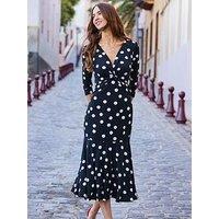 Sosandar Twist Front Polka Dot Midi Dress - Black