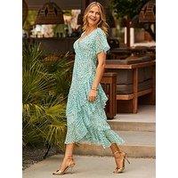 Sosandar Abstract Print Layered Hem Angel Sleeve Maxi Dress - Green
