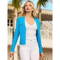 Sosandar Gold Button Trophy Cardigan - Blue