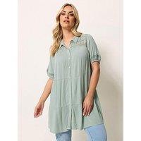 Yours Curve Short Sleeve Tiered Shirt - Green