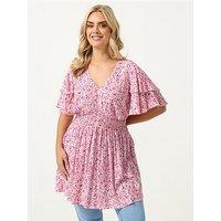 Yours Curve Ditsy Flutter Sleeve Top