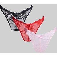 Boux Avenue Fran High Leg Lace Thongs 3 Pack - Black/Red/Pink