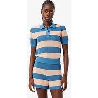 Lacoste Striped Polo Top - Blue/Peach