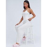Boux Avenue Heart Lace Rib Pyjama Set - Ivory Mix