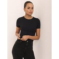 Mint Velvet Layering Short Sleeve Top - Black