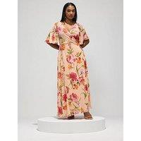 Yours Curve Blur Mesh Wrap Maxi Dress