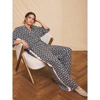 Mint Velvet Navy Geo Print Wide Trouser - Blue