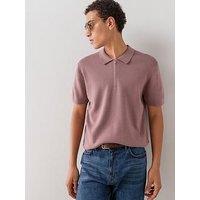 The Very Collection Short Sleeve Zip Neck Polo Shirt - Dusky Pink