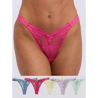 Boux Avenue Fran High Leg Lace Thong 5Pk - Multicoloured