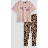 The Very Collection Girls Oversized Slogan T-Shirt Leopard Leggings Set