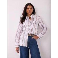 Mint Velvet Stripe Scallop Trim Shirt - Brown