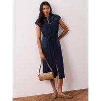 Mint Velvet Utility Satin Shirt Dress - Blue