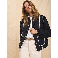 Mint Velvet Navy Floral Quilted Jacket - Blue