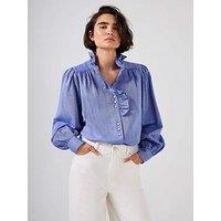 Mint Velvet Chambray Ruffle Blouse - Blue
