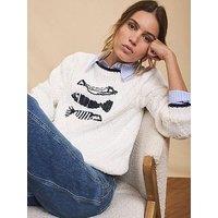 Mint Velvet Ivory Fish Motif Jumper - White