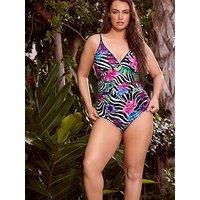 Yours Curve Zebra Plunge Swimsuit