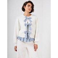 Mint Velvet Woven Mix Stripe Jumper - White