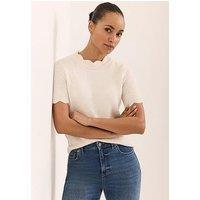 Mint Velvet Scallop Knit T-Shirt - Cream