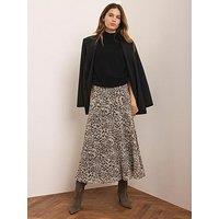 Mint Velvet Animal Print Midi Skirt - Cream