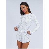 Boux Avenue Floral Rib Short Pj Set - Ivory Mix