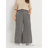 Yours Curve Jersey Gingham Wide Leg Trousers - Black